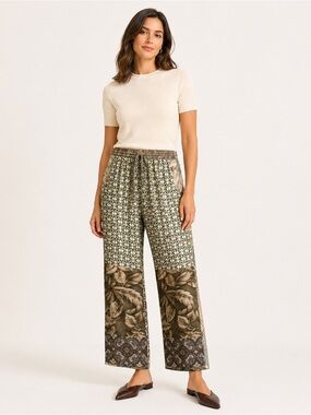 Silk Patchwork Ankle Pants Botanical Boho Pierre-Louis Mascia L
